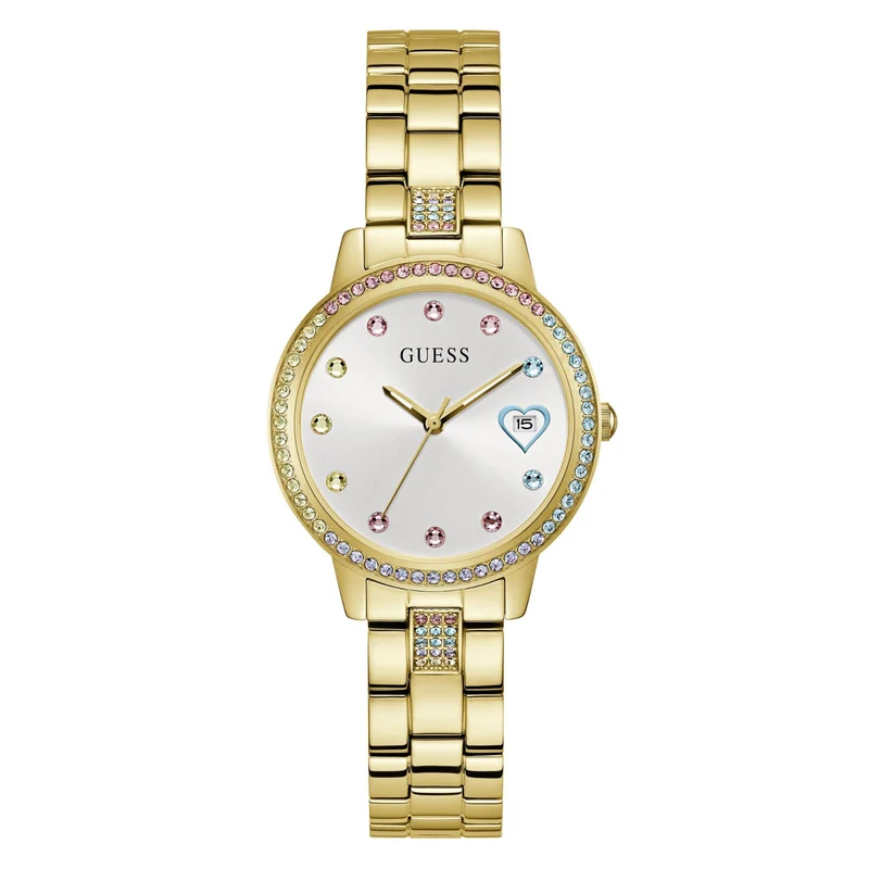 GUESS Gold Tone Date Stainless Steel White Dial Ladies Watch GW0657L21