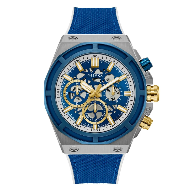 GUESS Multi-Function Chronograph Blue Dial Silicone Strap Men's Watch GW0713G1