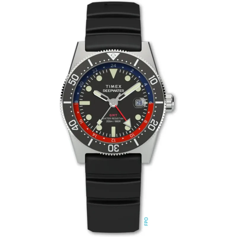 Timex Deep Water 41mm Black Dial Rubber Mens Quartz Watch TW2W75000