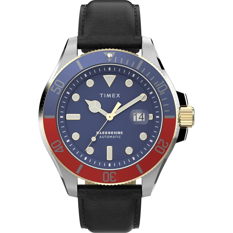 Timex Harborside Coast 43mm Blue Dial Leather Mens Automatic Watch TW2V72200