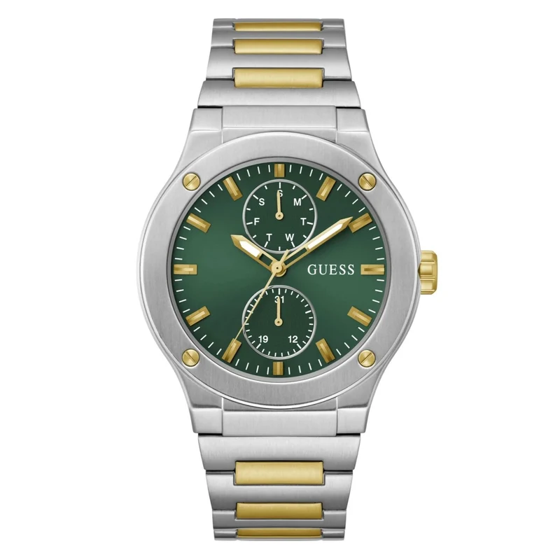 GUESS Jet Multi-function Analogue Quartz Green Dial Steel Strap Men's Watch GW0795G1
