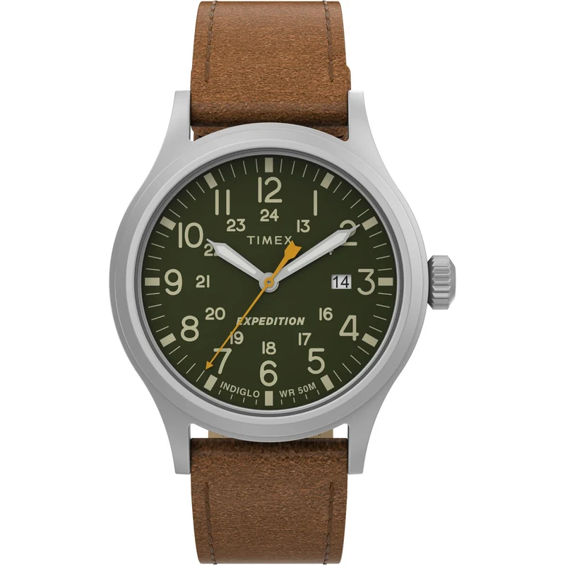 Timex Expedition 40mm Green Dial Leather Mens Quartz Watch TW4B23000