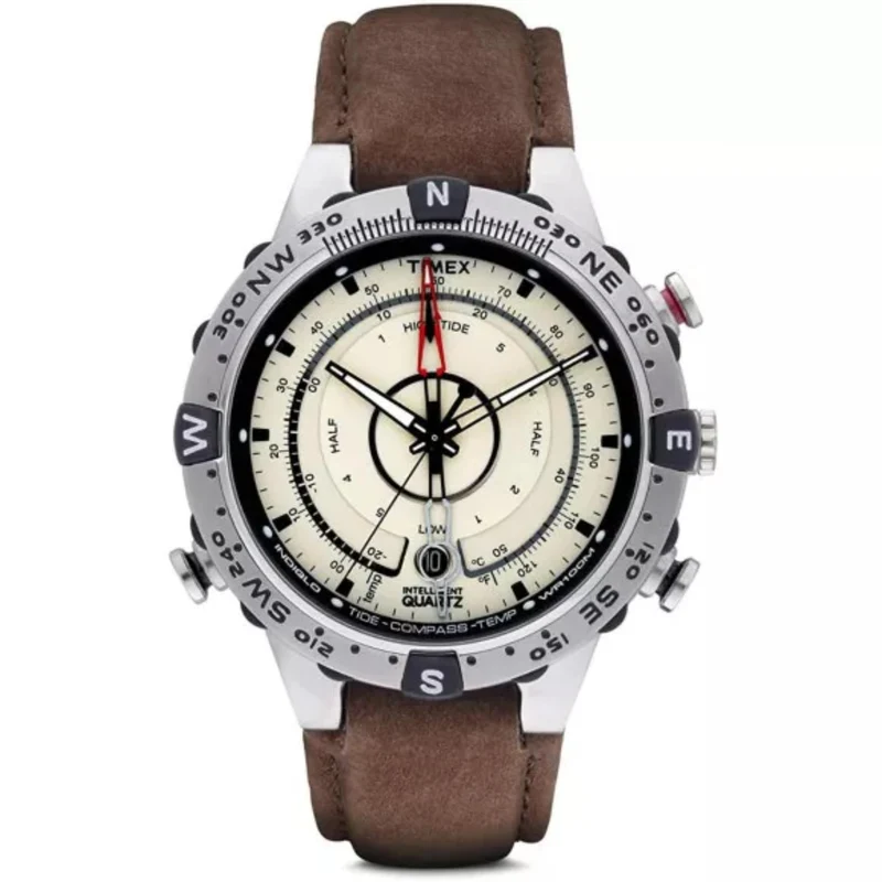 Timex Intellegent 45mm Cream Dial Leather Mens Quartz Watch T2N721