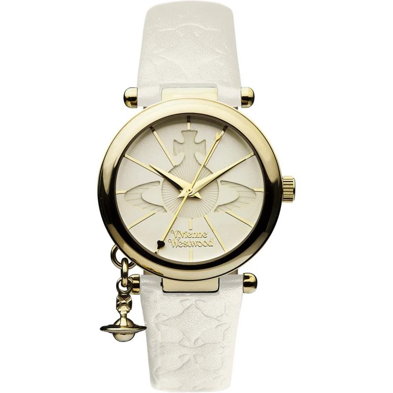Vivienne Westwood Orb II 32mm Beige Dial Leather Ladies Quartz Watch VV006WHWH