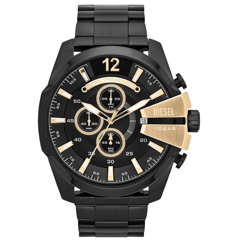 Diesel Mega Chief 51mm Chronograph Black Dial Steel Mens Quartz Watch DZ4338