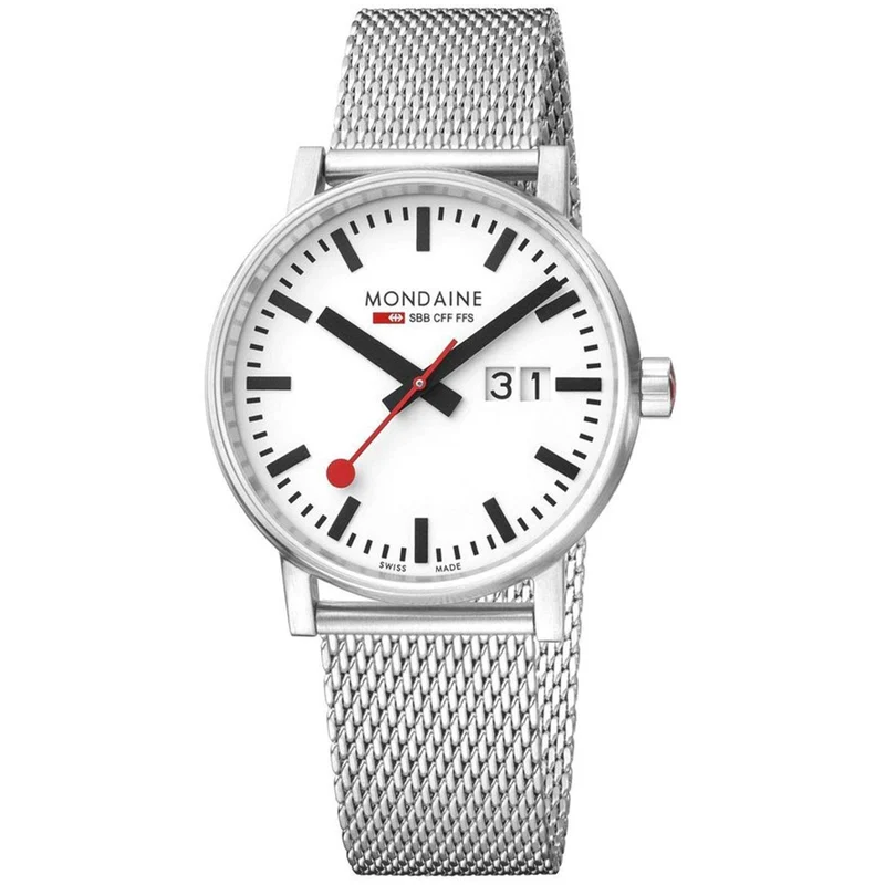 Mondaine evo2 Big Stainless Steel Case Stainless Steel Mesh Bracelet White Dial Men's Watch MSE.40210.SM