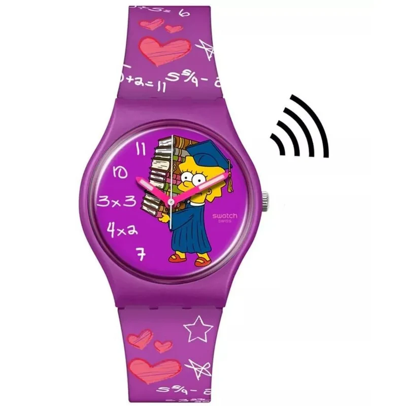 Swatch CLASS ACT PAY! Purple Dial Silicone Strap Watch SO28Z119-5300