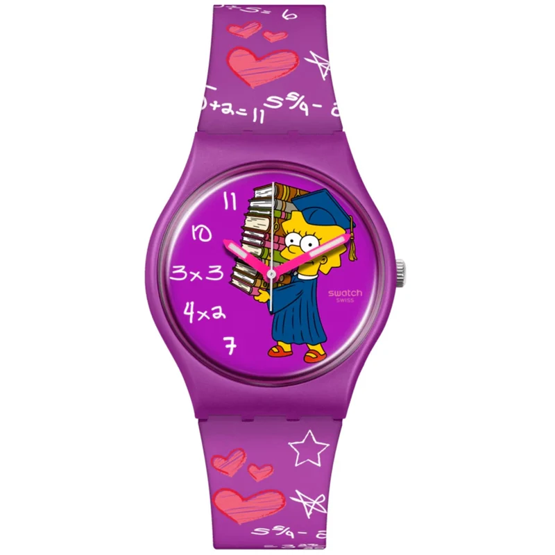 Swatch Simpsons Lisa Class Act Purple Dial Silicone Strap Watch SO28Z118