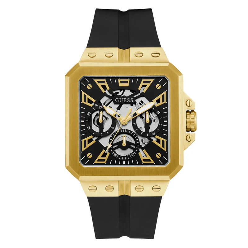 Guess Men's Leo Black Dial Black Silicone Strap Watch GW0637G2