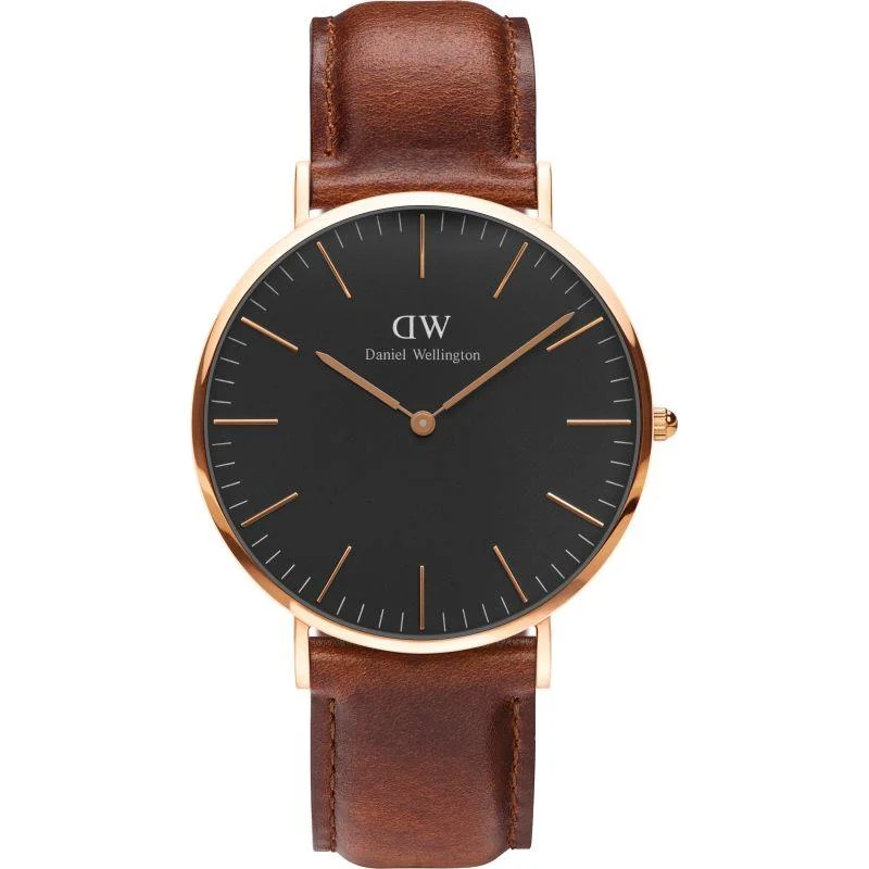 Daniel Wellington Classic 40mm Black Dial Leather Mens Quartz Watch DW00100124