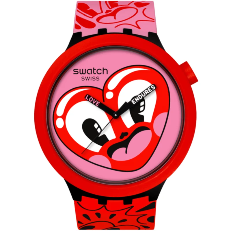 Swatch BIOCERAMIC Hattie’s Quartz Heart Pink Dial Silicone Strap Watch SB05Z103