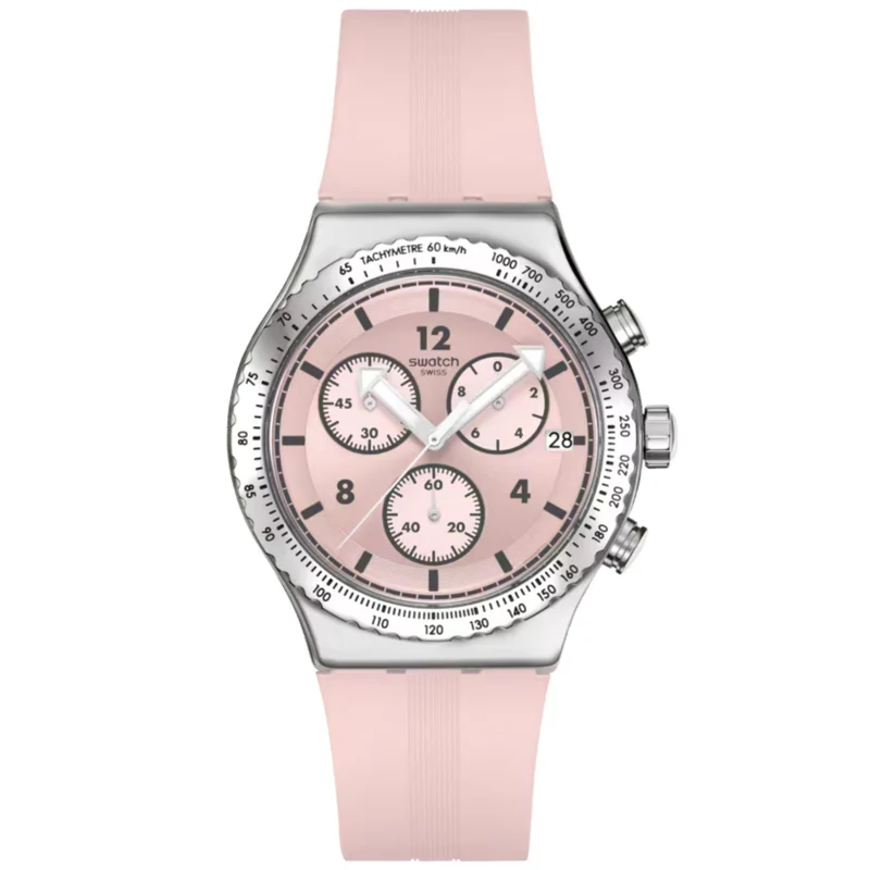 Swatch Poppingly Pink Dial Silicone Watch YVS532