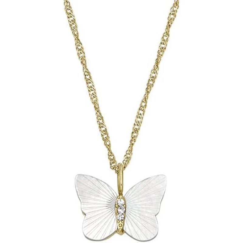Fossil Sutton Radiant Wings White Mother-of-Pearl Butterfly Chain Women's Necklace JF04424710