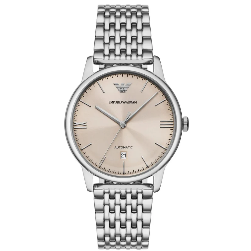 Emporio Armani Minimalist 39mm Beige Dial Steel Mens Automatic Watch AR60082