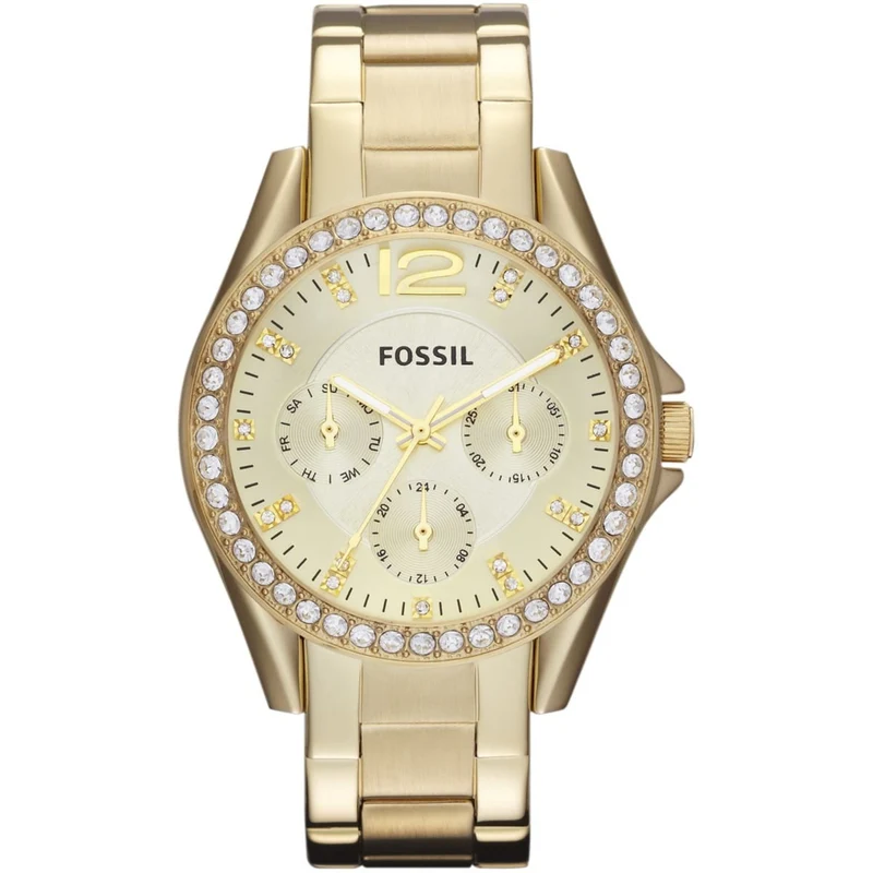 Fossil Riley 38mm Chronograph Champagne Dial Steel Ladies Quartz Watch ES3203