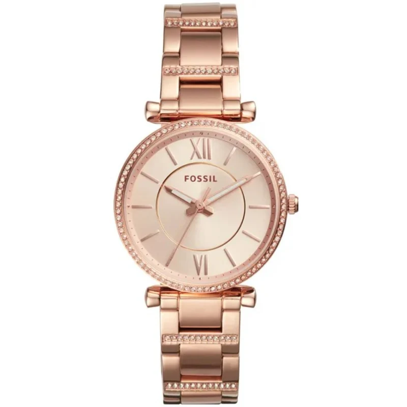 Fossil Carlie 35mm Rose Gold Dial Steel Ladies Quartz Watch ES4301