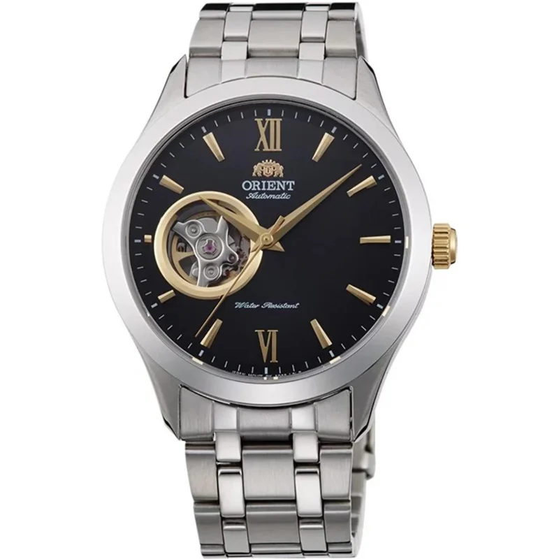 Orient Contemporary 38.5mm Open Heart Black Dial Steel Mens Automatic Watch TAG03002B0