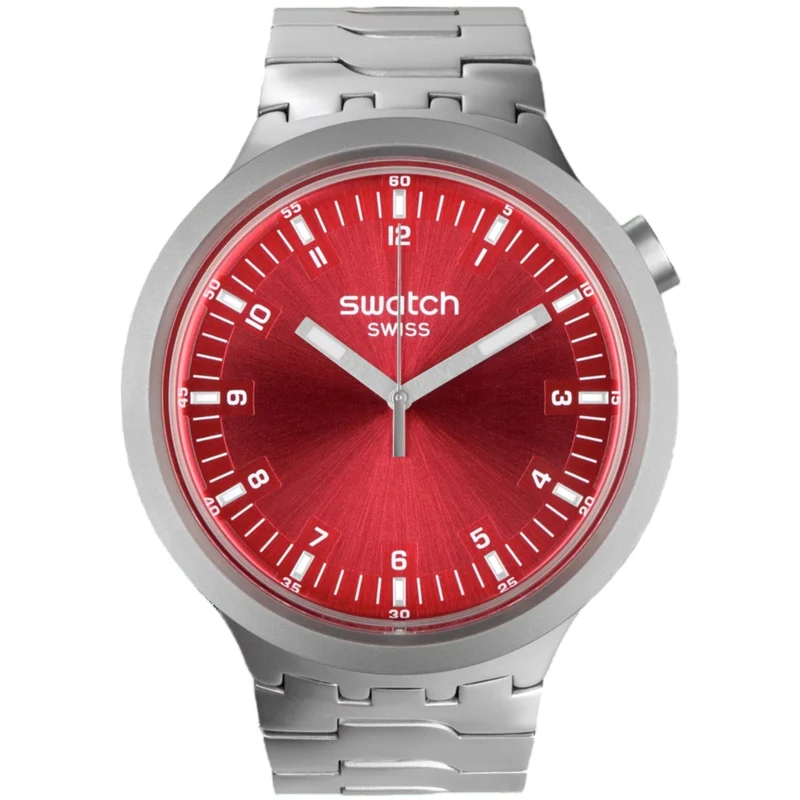 Swatch Big Bold Scarlett Shimmer Quartz Red Dial Steel Strap Watch SB07S104G