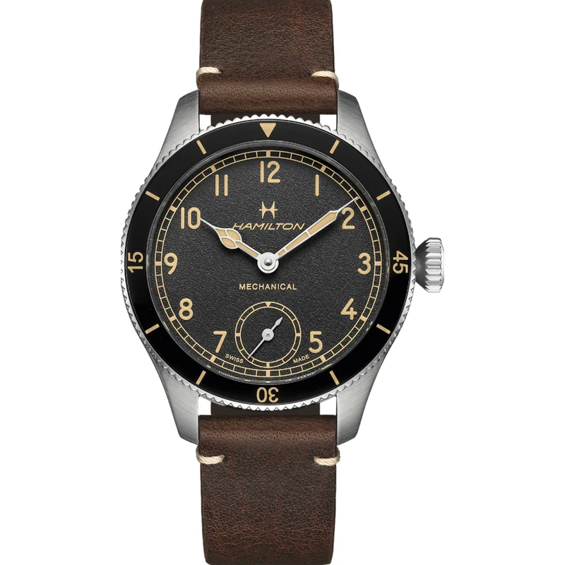 Hamilton Khaki Aviation 43mm Pilot Pioneer Black Dial Leather Mens Mechanical Watch H76719530