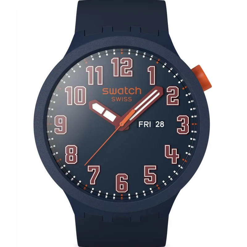 Swatch Essentially Confident Dark Blue Dial Silicone Strap Watch SB01S700