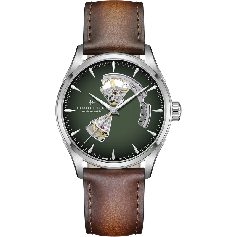 Hamilton Jazzmaster 42mm Open Heart Green Dial Leather Mens Automatic Watch H32705560