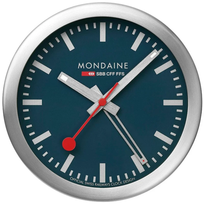 Mondaine 12.5cm Deepest Blue Face Aluminium Case Quartz Table and Alarm Clock A997.MCAL.46SBV.2