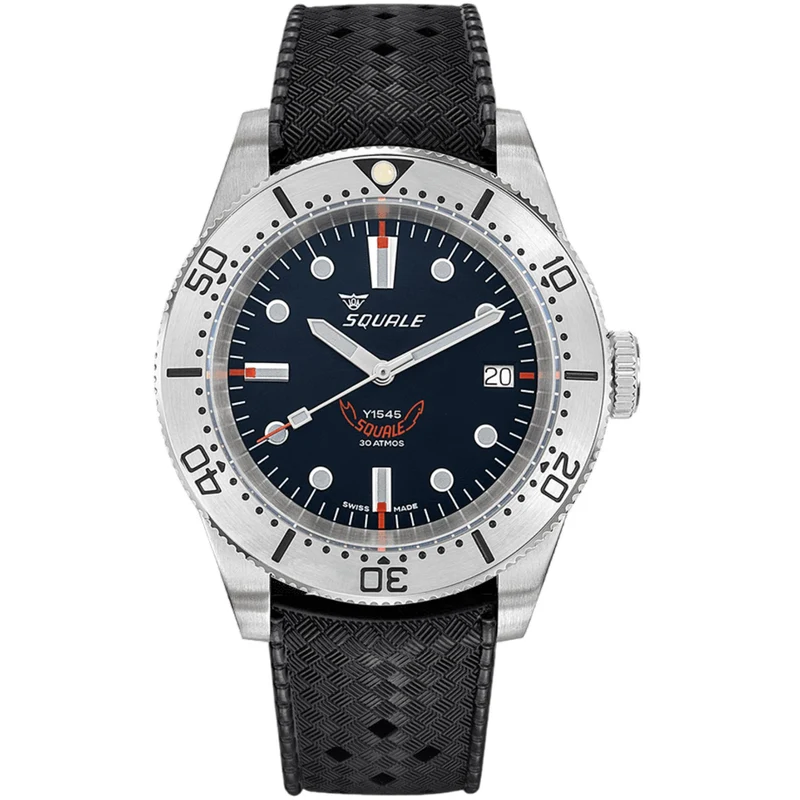 Squale 1545 Steel Automatic Black Dial Rubber Strap Men's Watch 1545SSBK.HT