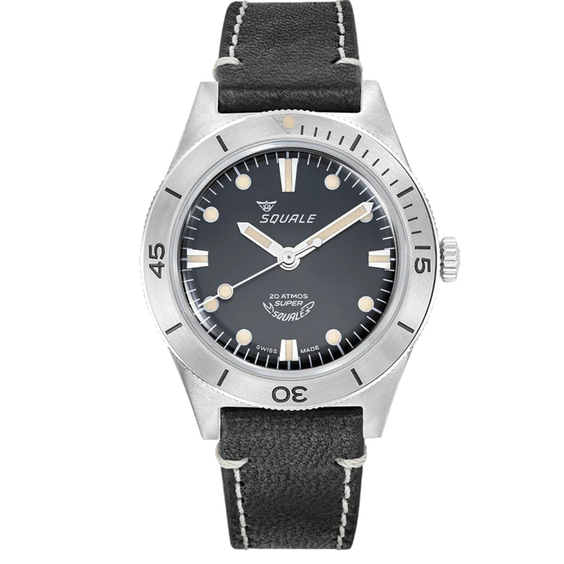 Squale Super-Squale Sunray Automatic Black Dial Leather Strap Men's Watch SUPERSSBK.PN