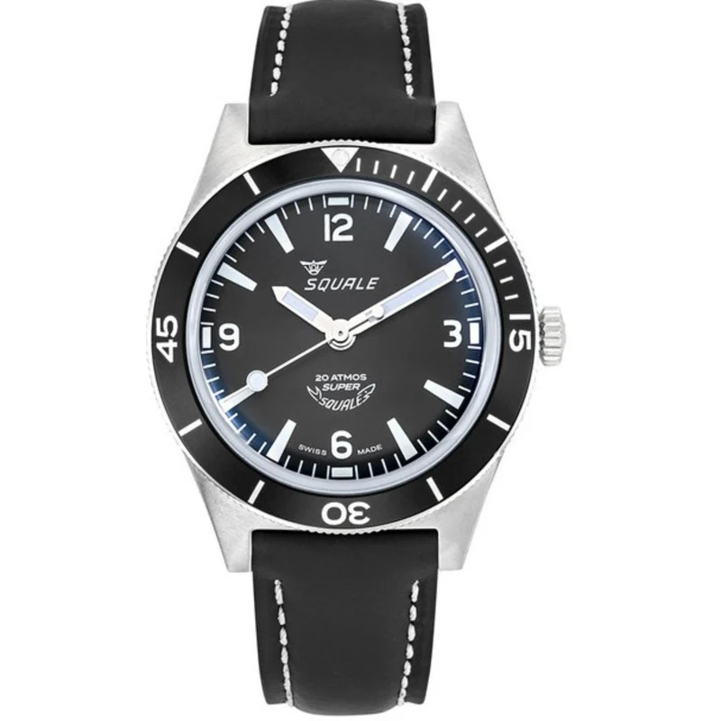 Squale Super-Squale Arabic Automatic Black Dial Leather Strap Men's Watch SUPERMBKBK.RLBK