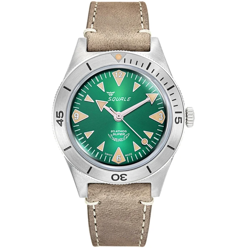 Squale Super-Squale Big Arrows Automatic Green Dial Leather Strap Men's Watch SUPERSSAGR.PTO