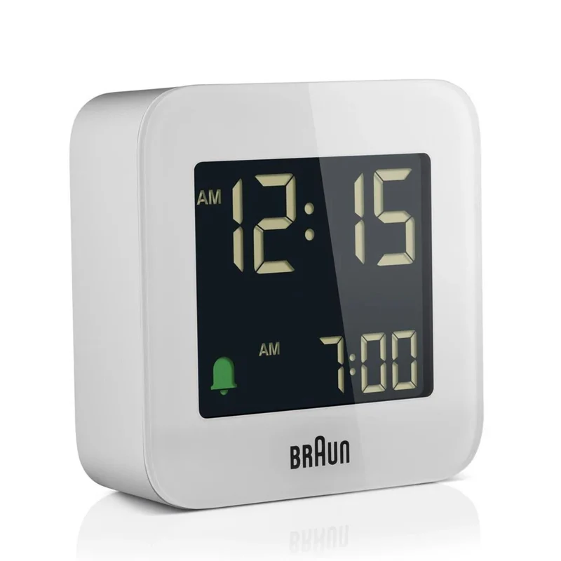 Braun Quartz White Digital Travel Alarm Clock BC08W