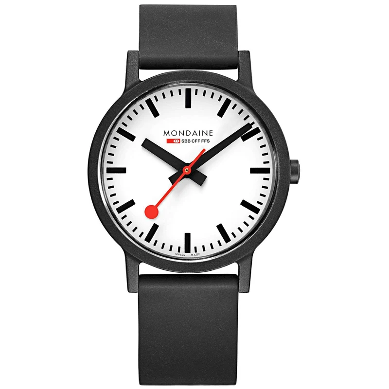 Mondaine Essence 41mm White Dial Rubber Mens Quartz Watch MS1.41110.RB