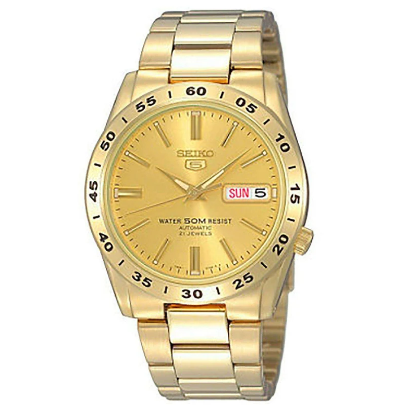Seiko 5 Classic 37mm Gold Dial Steel Mens Automatic Watch SNKE06K1