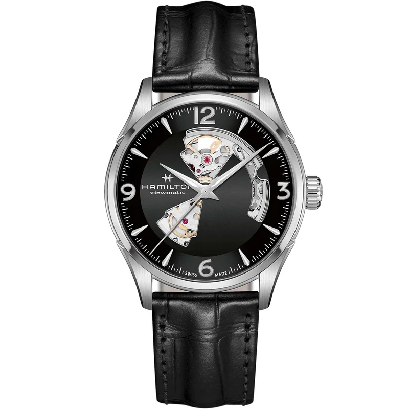 Hamilton Jazzmaster 42mm Viewmatic Open Heart Black Dial Leather Mens Automatic Watch H32705731