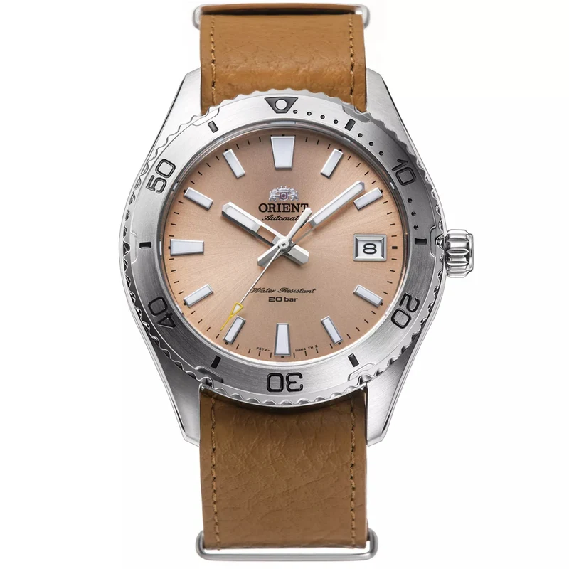 Orient Mako 40mm Apricot Dial Leather Mens Automatic Watch RA-AC0Q05P30B
