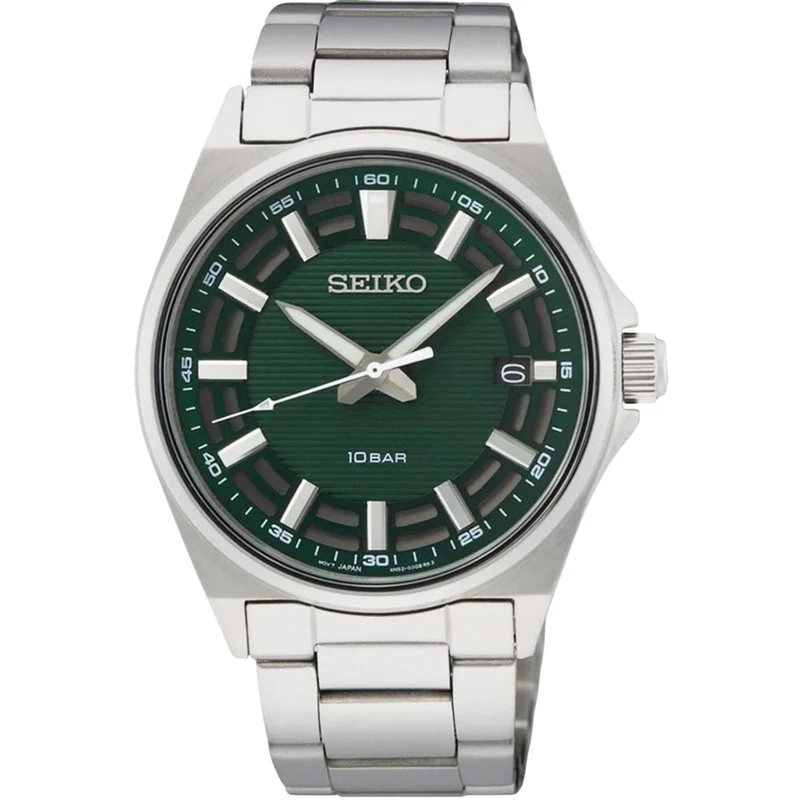 Seiko Essentials 40mm Green Dial Steel Mens Quartz Watch SUR503P1