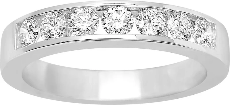 Alliances Demi-Tour Pierres Diamants Ronds 0,70 Carats 7 Diamants Sertis Rail GH P1 P2 - Or Blanc 18 Carats