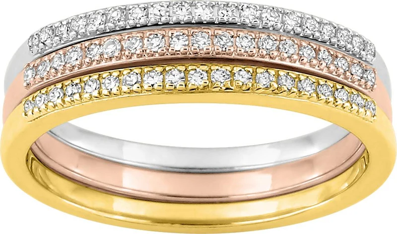 Alliances Demi-Tour Pierres Diamants Sertis 0,25 Carat Total Or Tricolore 750/1000