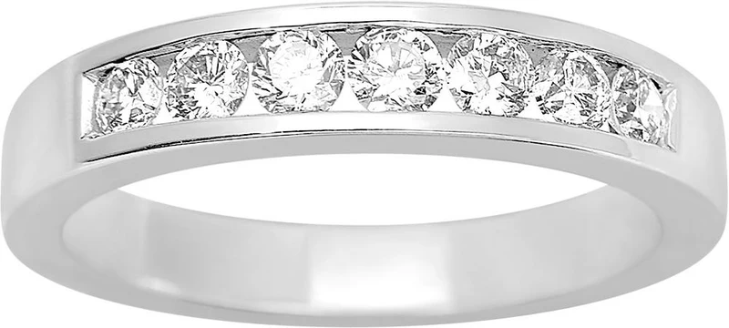 Alliances Demi Tour Pierres Sept Diamants Ronds 0,50 Carats Total Qualité GH P1 et P2 Sertissage Rail - Or Blanc 750