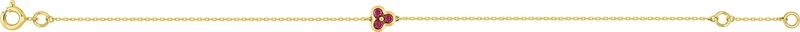 Bracelet en or jaune 375 avec trois rubis ronds sertis clos de longueur 18 cm