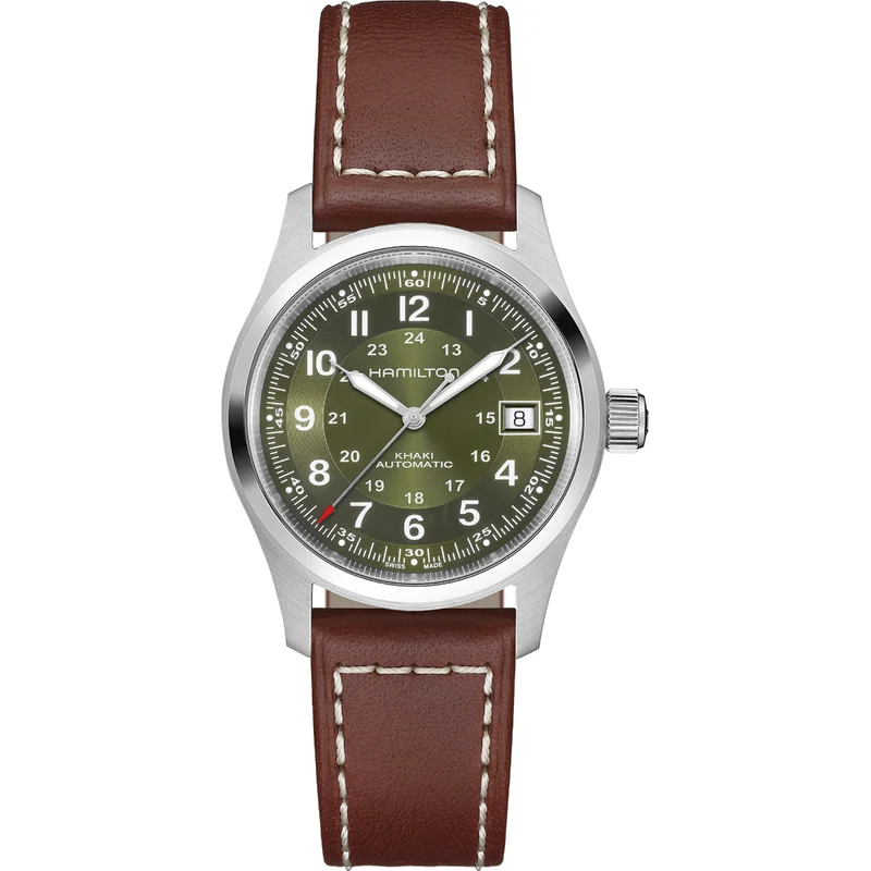 Hamilton Khaki Field 38mm Green Dial Leather Mens Automatic Watch H70455560