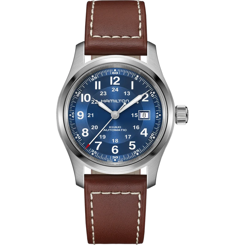 Hamilton Khaki Field 42mm Blue Dial Leather Mens Automatic Watch H70605540