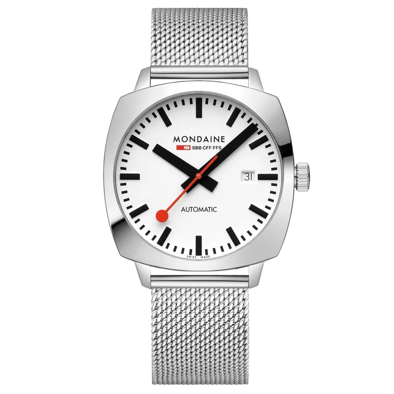 Mondaine Cushion 39mm White Dial Steel Mens Automatic Watch MSL.3961B.SM