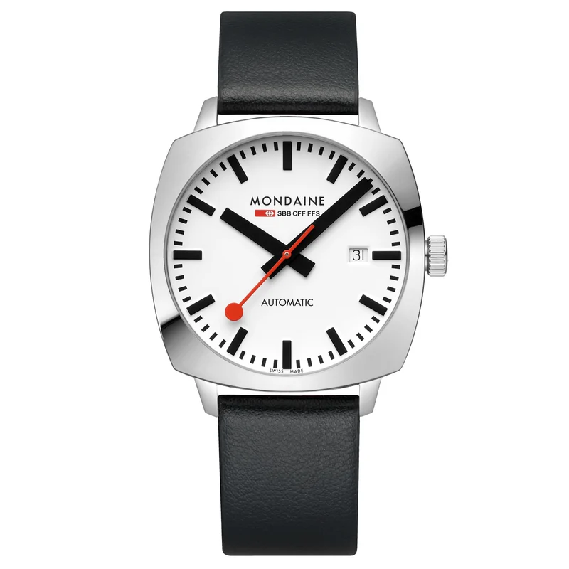 Mondaine Cushion 39mm White Dial Leather Mens Automatic Watch MSL.3961B.LBV