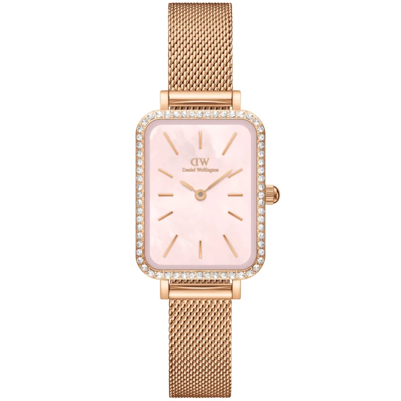 Daniel Wellington Quadro 20mm Pink Mother of Pearl Dial Steel Ladies Quartz Watch DW00100669