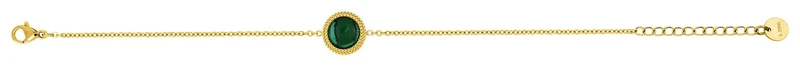 Brazcelet en acier doré et malachite d'imitation tour perlé, longueur 16+3 cm