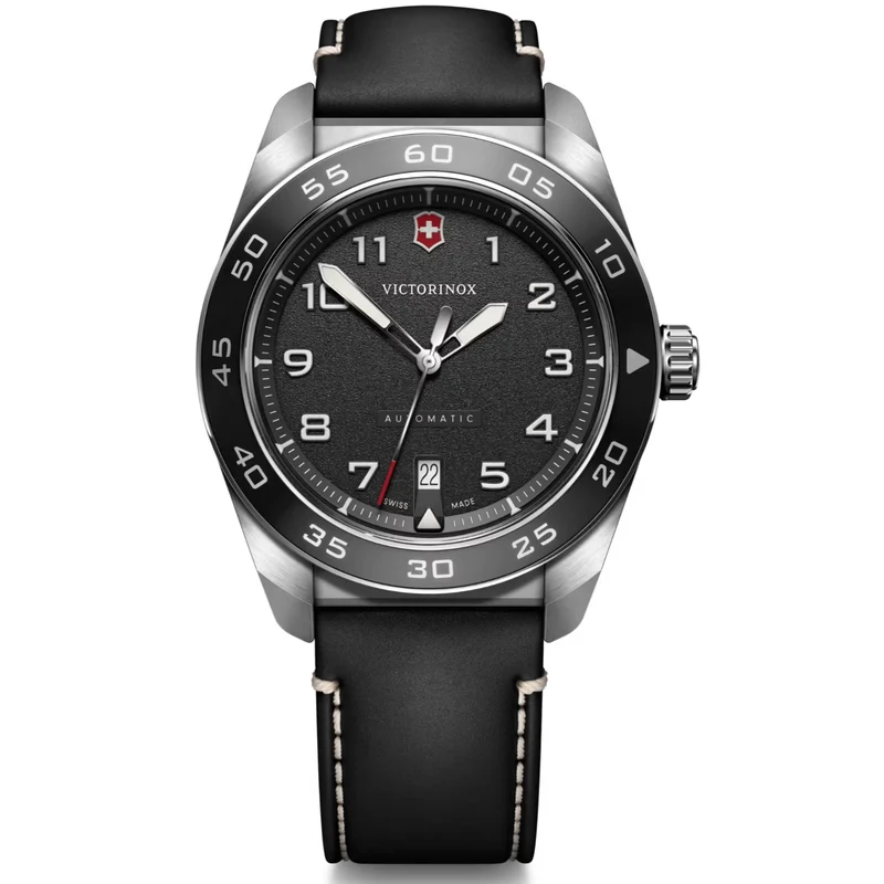 Victorinox Swiss Army 42mm Black Dial Leather Mens Automatic Watch 242044
