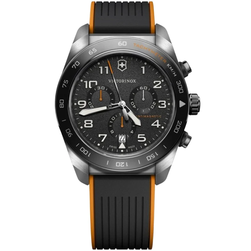 Victorinox Swiss Army 42mm Chronograph Black Dial Rubber Mens Quartz Watch 242050