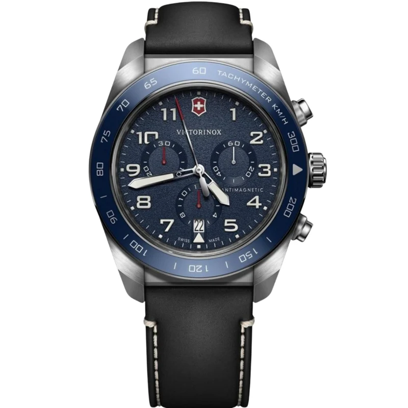 Victorinox Swiss Army 42mm Chronograph Blue Dial Leather Mens Quartz Watch 242047