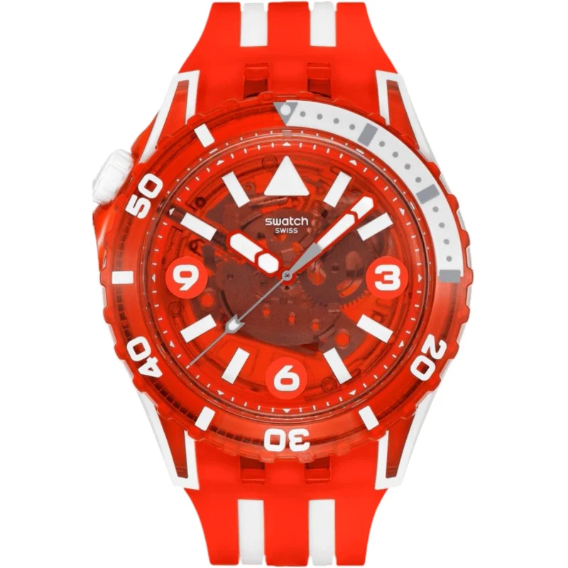 Swatch SCUBAQUA Lion's Mane Red Bioceramic Dial Silicone Strap Watch SSCU09R100